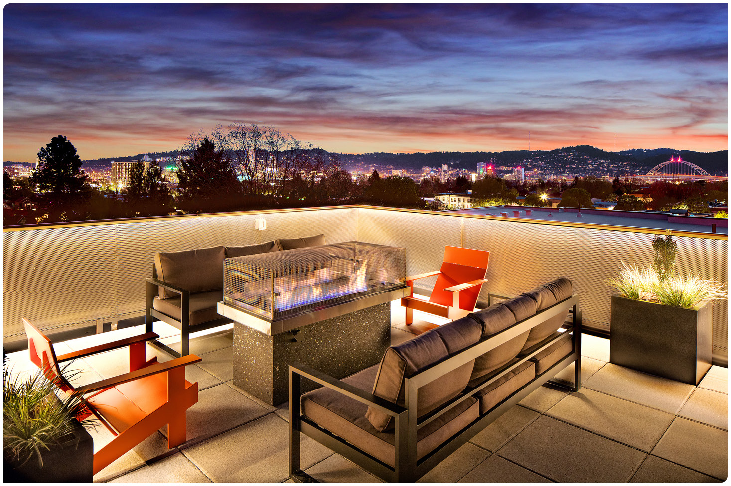 terrace with views of downtown portland